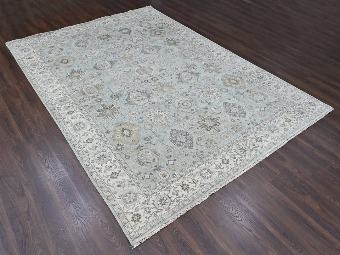 9'10" x 13'9" New Hand Knotted Green Wool Rectangle Oriental Rug - MOA10210380