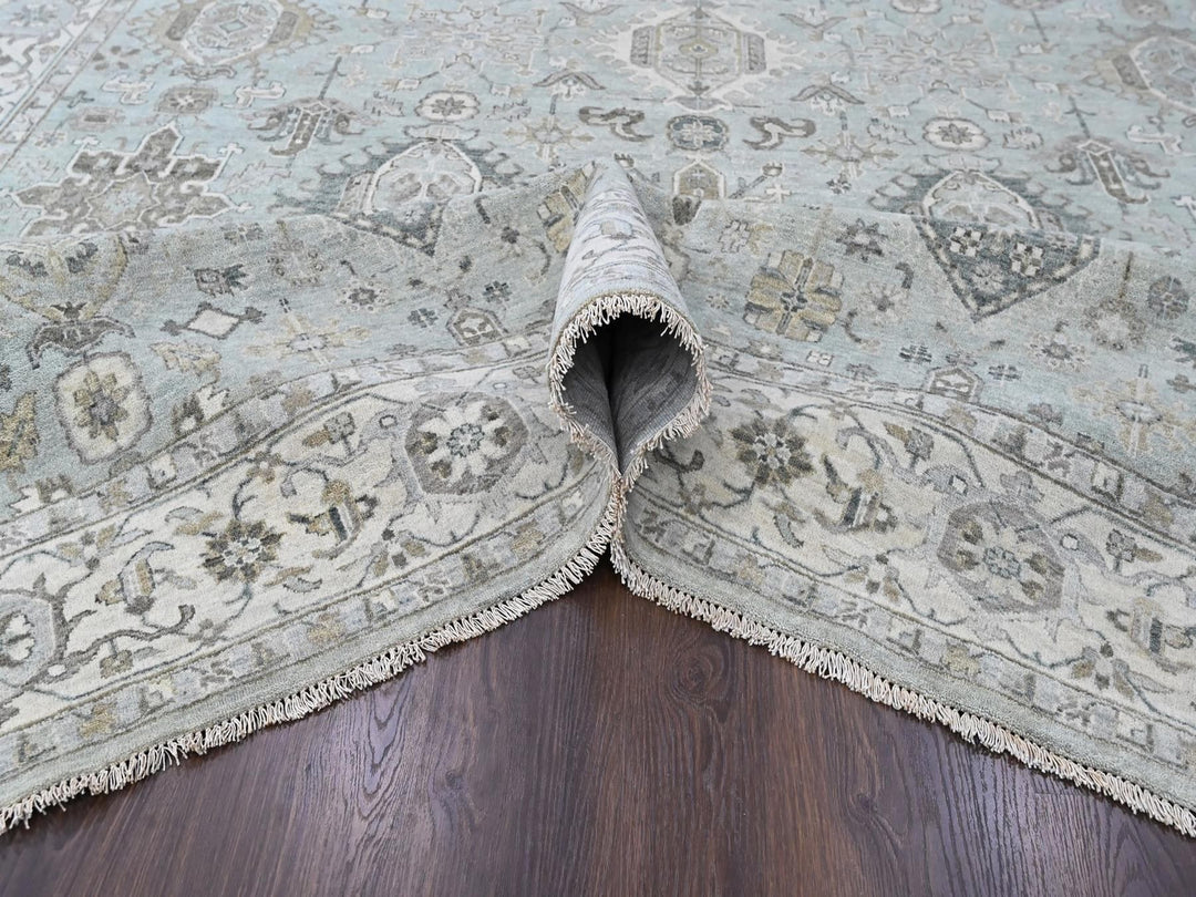 9'10" x 13'9" New Hand Knotted Green Wool Rectangle Oriental Rug - MOA10210380