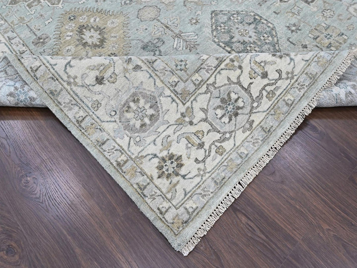 9'10" x 13'9" New Hand Knotted Green Wool Rectangle Oriental Rug - MOA10210380