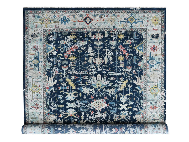 10'2" x 13'10" New Hand Knotted Blue Wool Rectangle Oriental Rug - MOA10210381