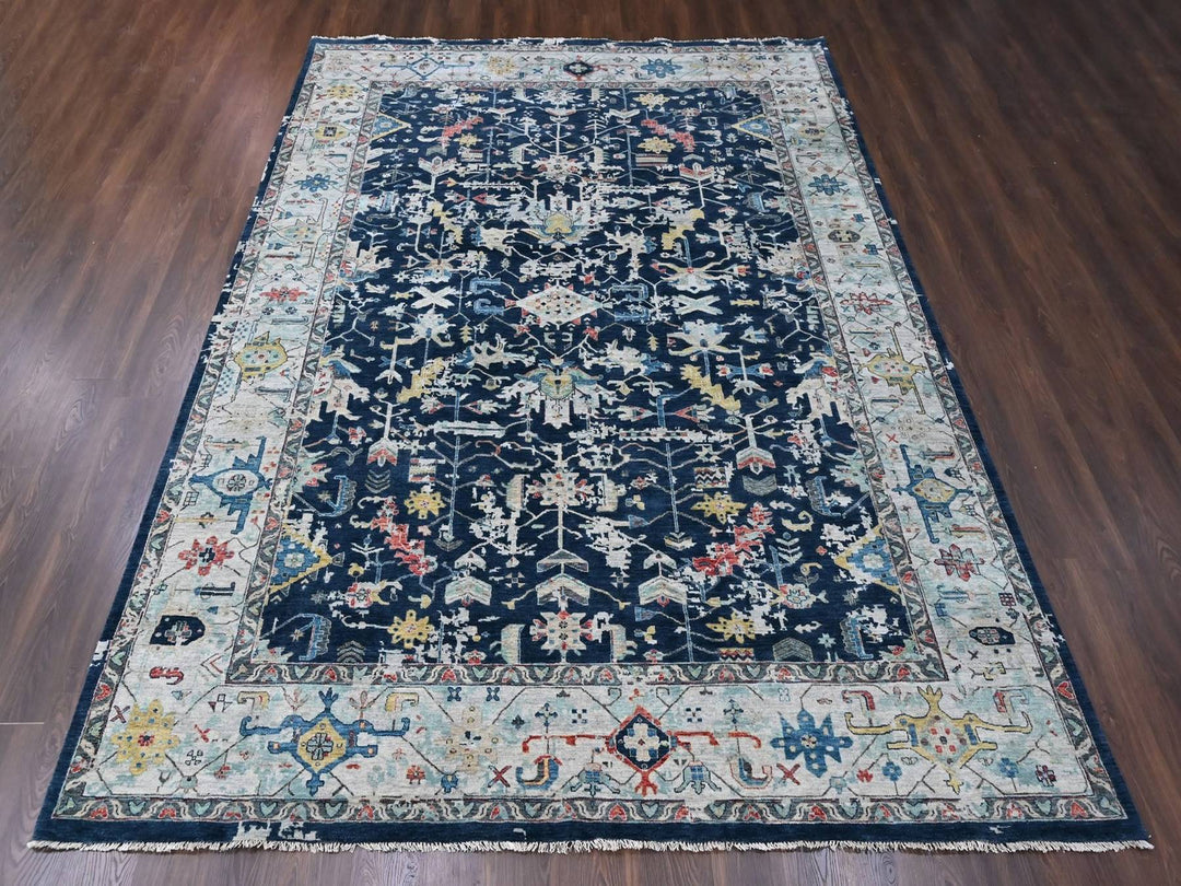 10'2" x 13'10" New Hand Knotted Blue Wool Rectangle Oriental Rug - MOA10210381