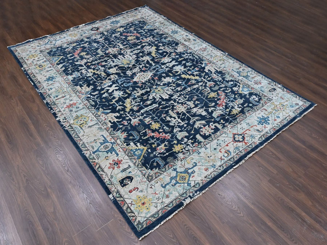 10'2" x 13'10" New Hand Knotted Blue Wool Rectangle Oriental Rug - MOA10210381