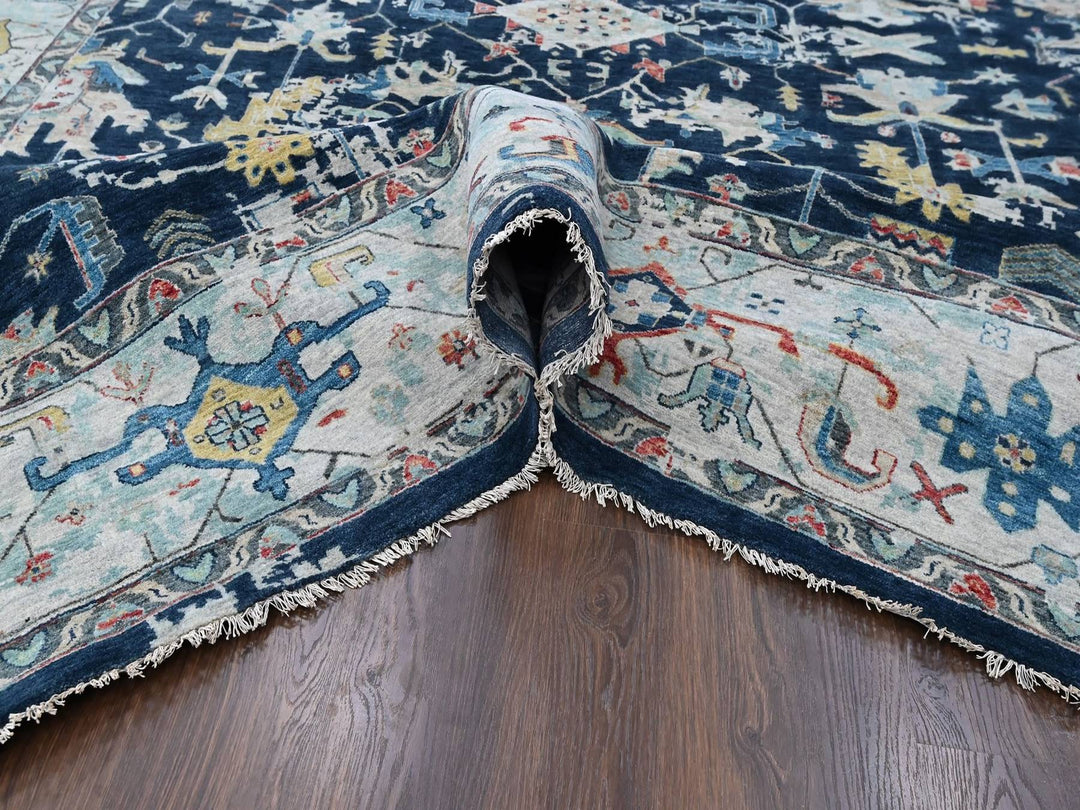 10'2" x 13'10" New Hand Knotted Blue Wool Rectangle Oriental Rug - MOA10210381