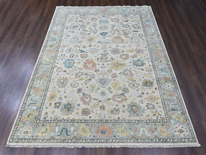 8'10" x 11'10" New Hand Knotted Beige Wool Rectangle Oriental Rug - MOA10210382