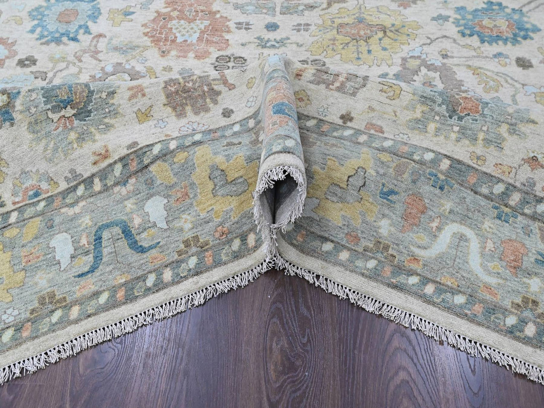 8'10" x 11'10" New Hand Knotted Beige Wool Rectangle Oriental Rug - MOA10210382