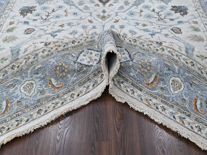 9'11" x 13'9" New Hand Knotted Grey Wool Rectangle Oriental Rug - MOA10210384