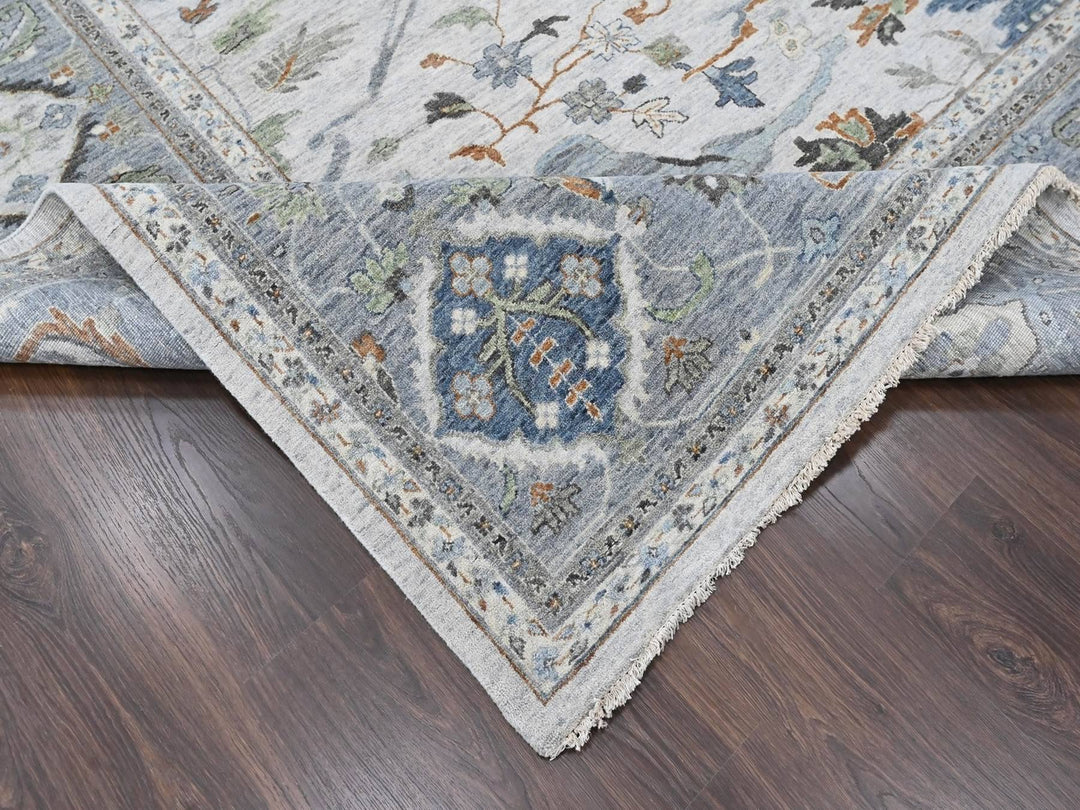 12'0" x 14'11" New Hand Knotted Grey Wool Rectangle Oriental Rug - MOA10210385