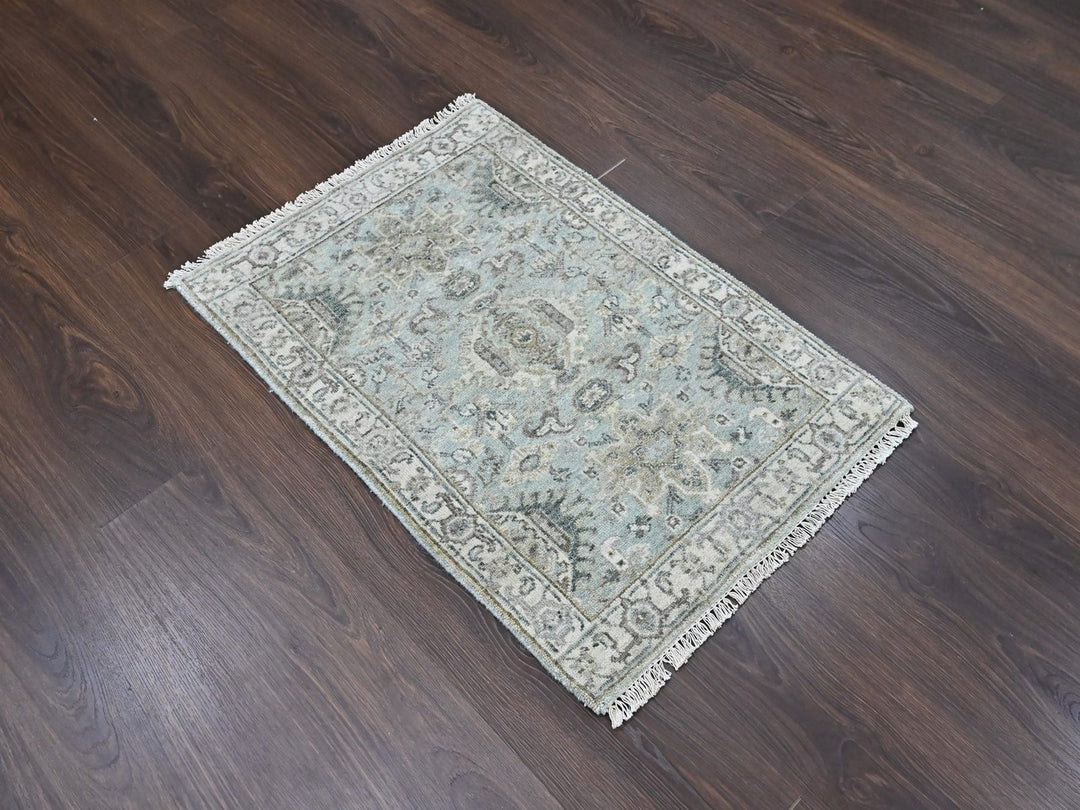 2'0" x 2'11" New Hand Knotted Green Wool Rectangle Oriental Rug - MOA10210386