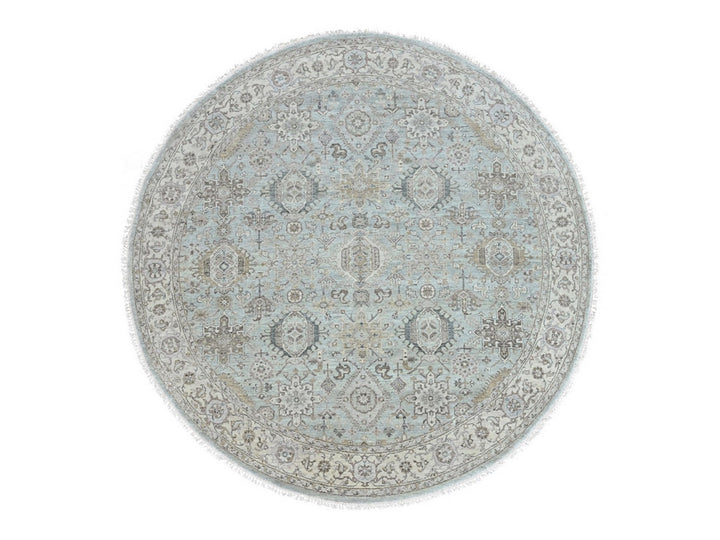 8'0" x 8'1" New Hand Knotted Green Wool Round Oriental Rug - MOA10210387