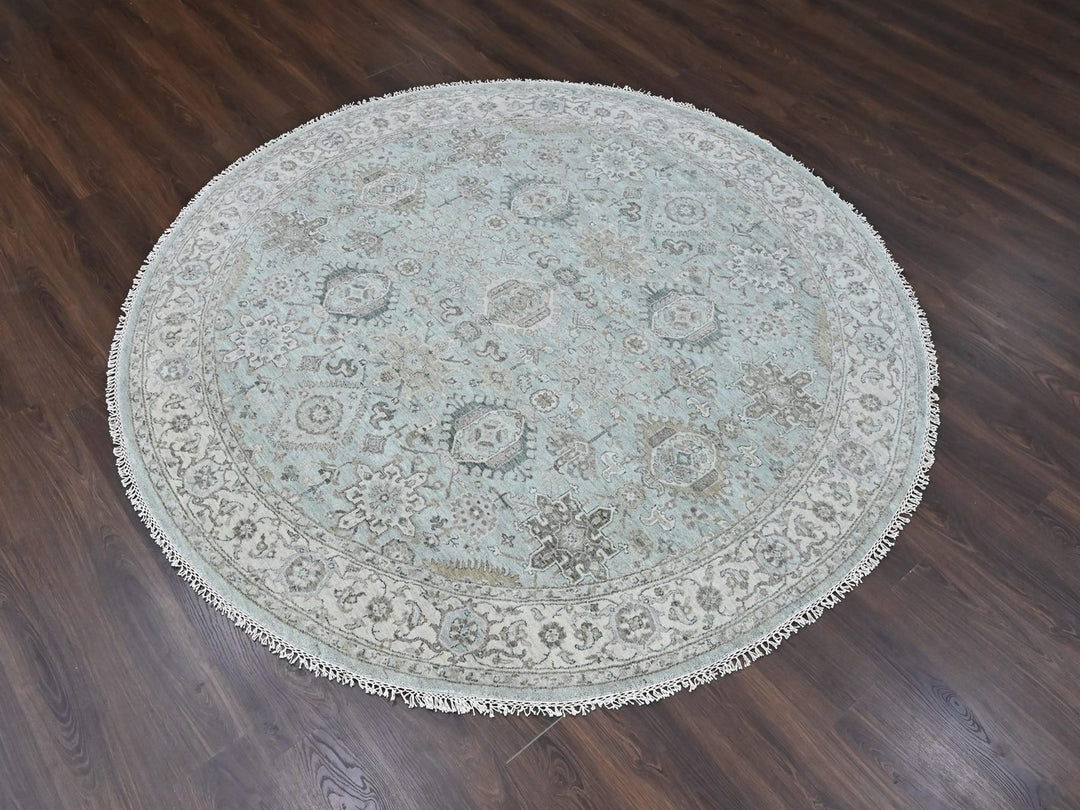 8'0" x 8'1" New Hand Knotted Green Wool Round Oriental Rug - MOA10210387