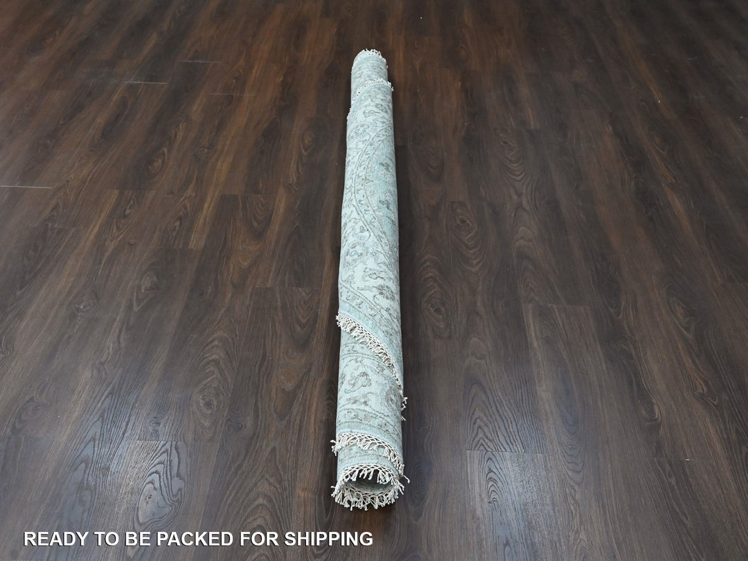 8'0" x 8'1" New Hand Knotted Green Wool Round Oriental Rug - MOA10210387