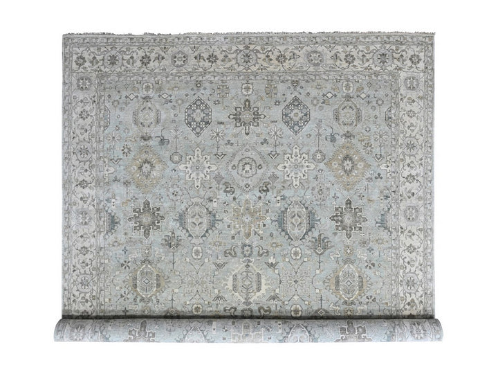 11'10" x 14'9" New Hand Knotted Green Wool Rectangle Oriental Rug - MOA10210388