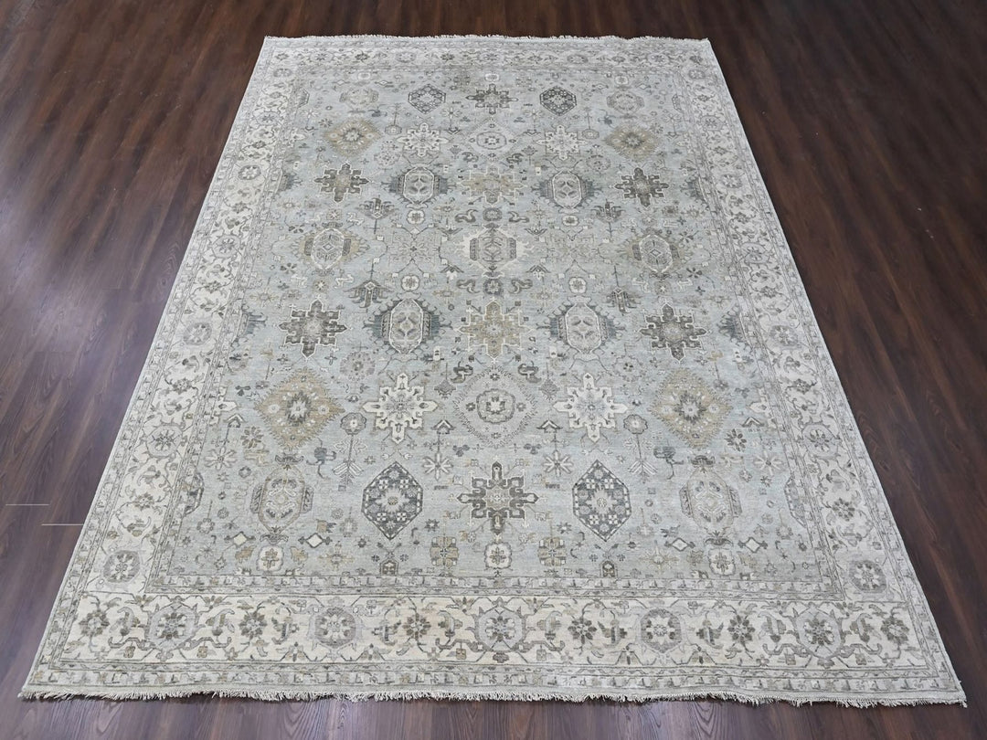 11'10" x 14'9" New Hand Knotted Green Wool Rectangle Oriental Rug - MOA10210388