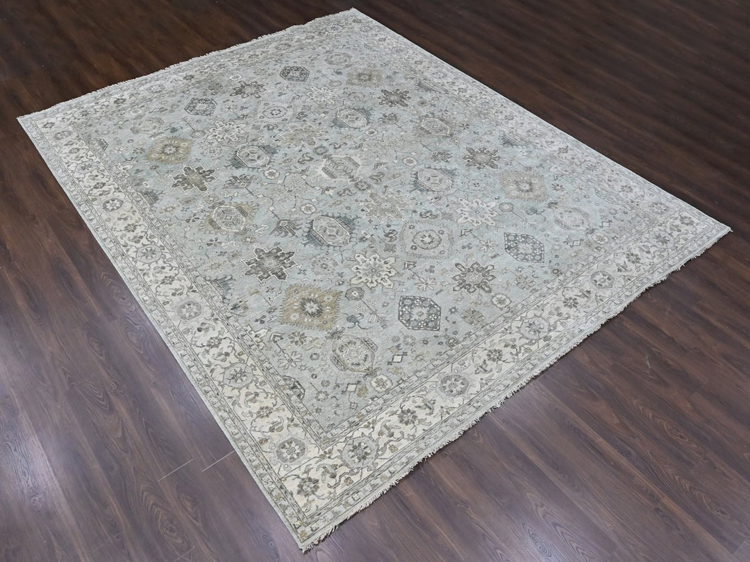 11'10" x 14'9" New Hand Knotted Green Wool Rectangle Oriental Rug - MOA10210388