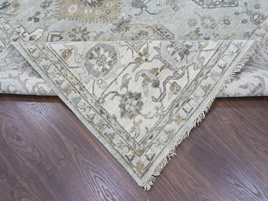 11'10" x 14'9" New Hand Knotted Green Wool Rectangle Oriental Rug - MOA10210388