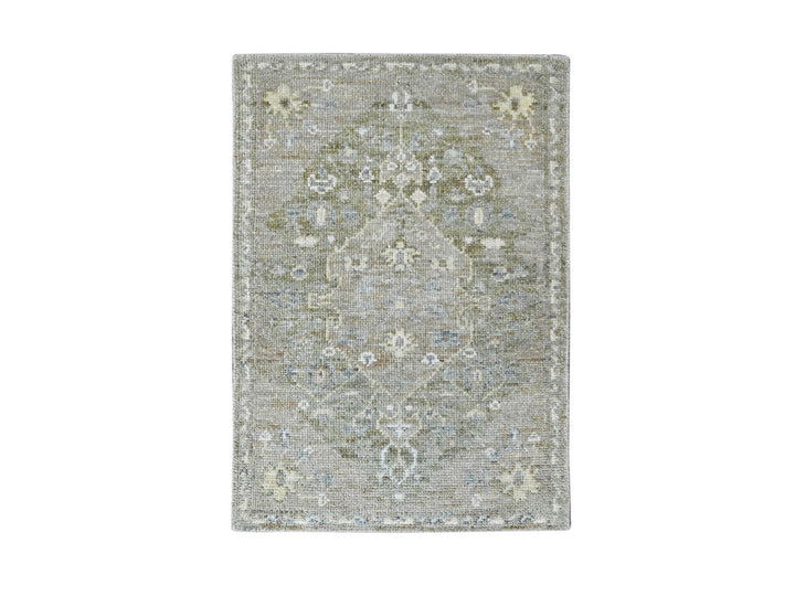 1'11" x 2'10" New Hand Knotted Green Wool Rectangle Oriental Rug - MOA10210389