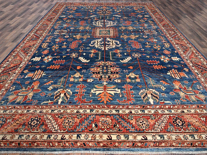 10'0" x 13'10" New Hand Knotted Blue Wool Rectangle Oriental Rug - MOA1021038
