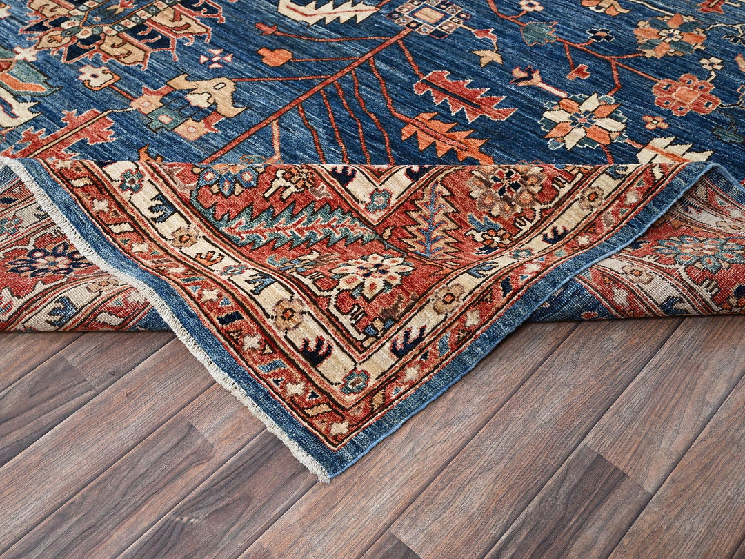 10'0" x 13'10" New Hand Knotted Blue Wool Rectangle Oriental Rug - MOA1021038