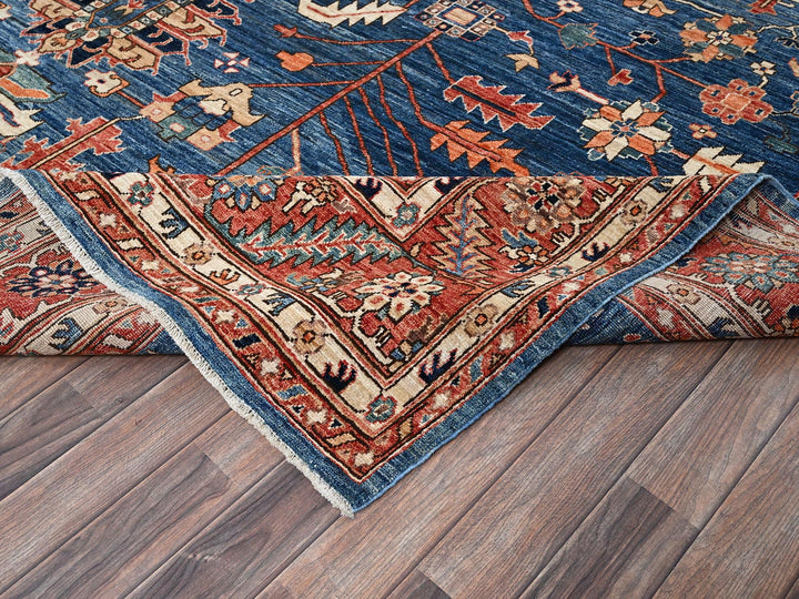 10'0" x 13'10" New Hand Knotted Blue Wool Rectangle Oriental Rug - MOA1021038