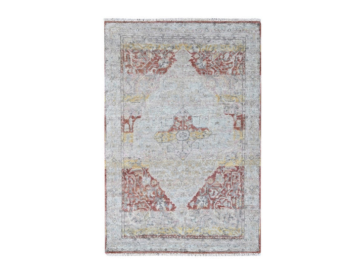 3'10" x 6'0" New Hand Knotted Ivory Wool Rectangle Oriental Rug - MOA10210392