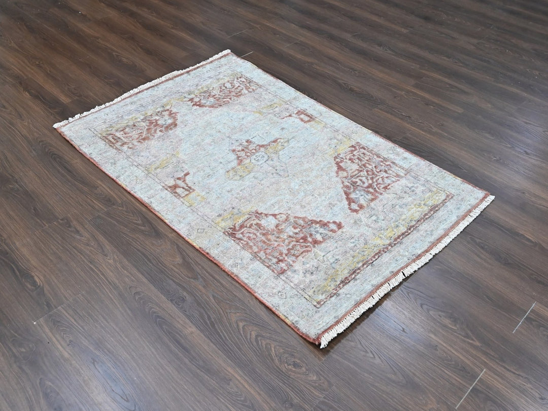 3'10" x 6'0" New Hand Knotted Ivory Wool Rectangle Oriental Rug - MOA10210392