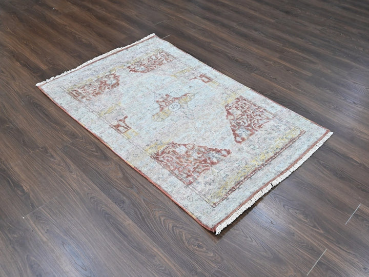 3'10" x 6'0" New Hand Knotted Ivory Wool Rectangle Oriental Rug - MOA10210392