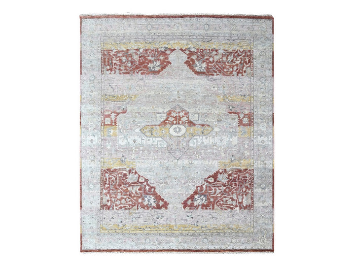 8'1" x 9'11" New Hand Knotted Ivory Wool Rectangle Oriental Rug - MOA10210394