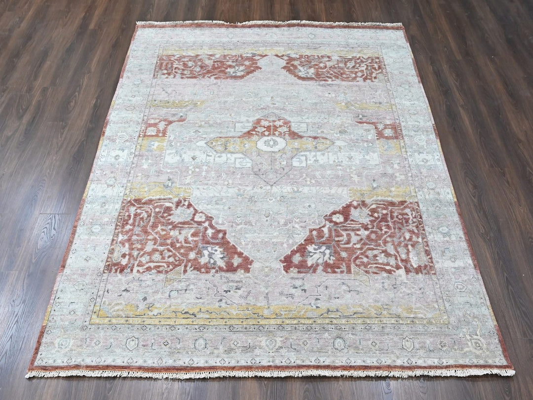 8'1" x 9'11" New Hand Knotted Ivory Wool Rectangle Oriental Rug - MOA10210394