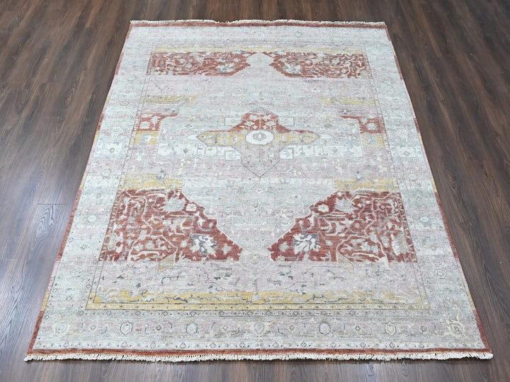 8'1" x 9'11" New Hand Knotted Ivory Wool Rectangle Oriental Rug - MOA10210394