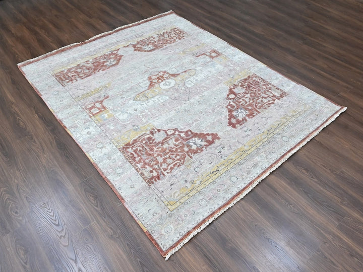 8'1" x 9'11" New Hand Knotted Ivory Wool Rectangle Oriental Rug - MOA10210394