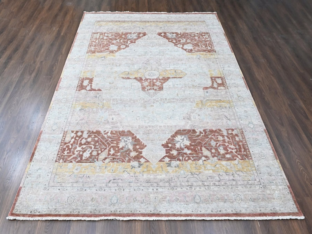 9'10" x 13'11" New Hand Knotted Ivory Wool Rectangle Oriental Rug - MOA10210396