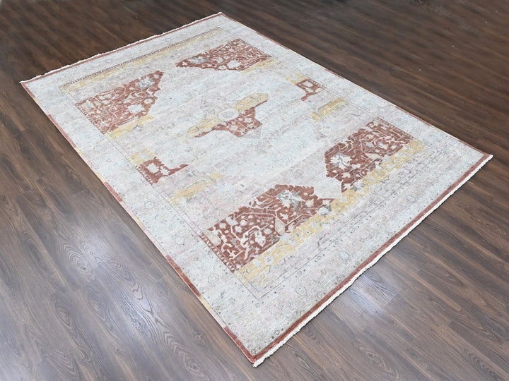 9'10" x 13'11" New Hand Knotted Ivory Wool Rectangle Oriental Rug - MOA10210396