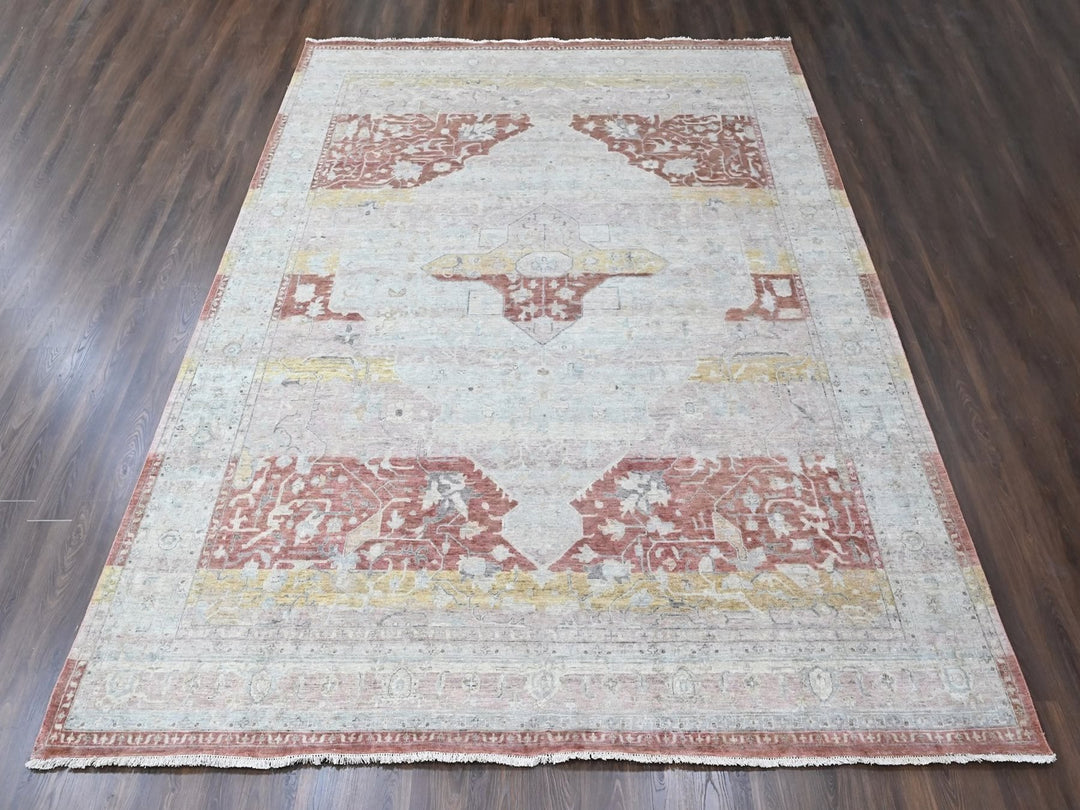 11'10" x 14'9" New Hand Knotted Ivory Wool Rectangle Oriental Rug - MOA10210397