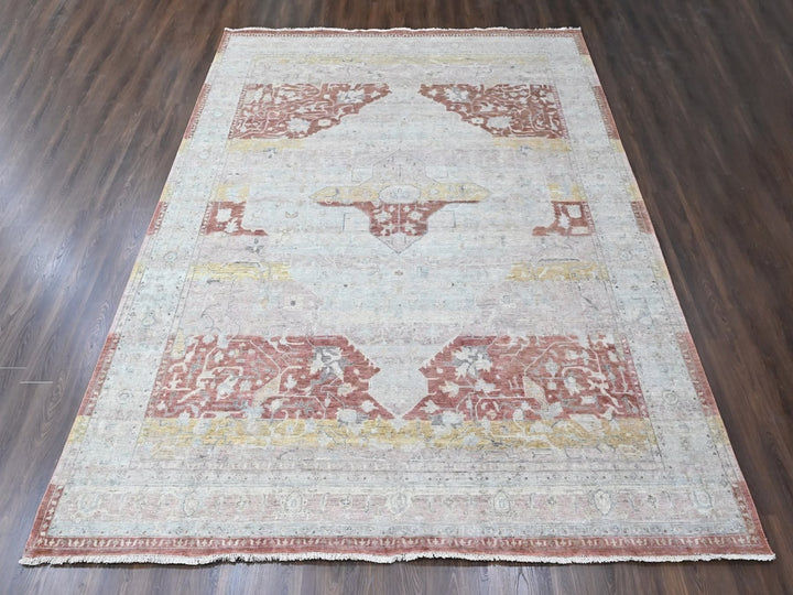 11'10" x 14'9" New Hand Knotted Ivory Wool Rectangle Oriental Rug - MOA10210397