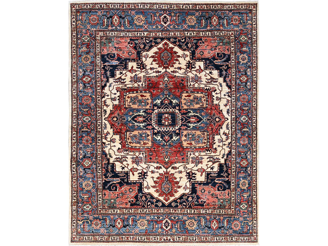 8'1" x 10'1" New Hand Knotted Ivory Wool Rectangle Oriental Rug - MOA1021039