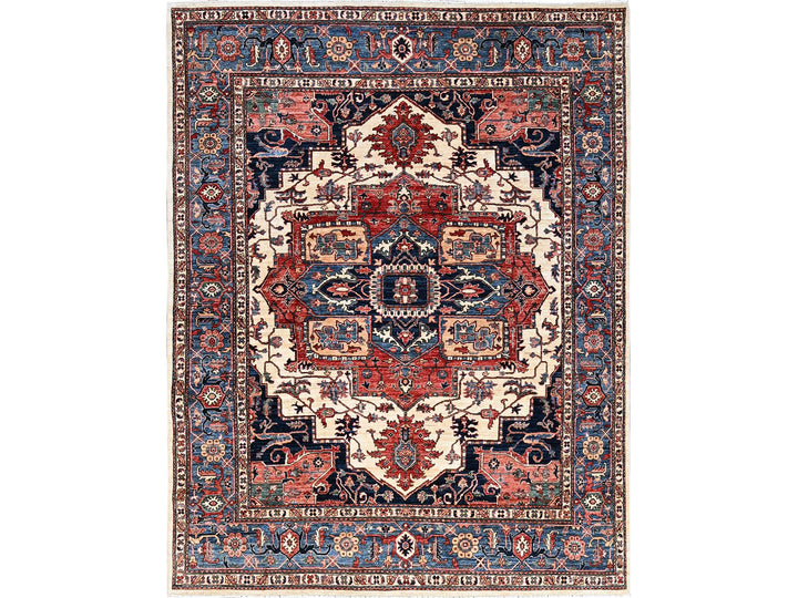 8'1" x 10'1" New Hand Knotted Ivory Wool Rectangle Oriental Rug - MOA1021039