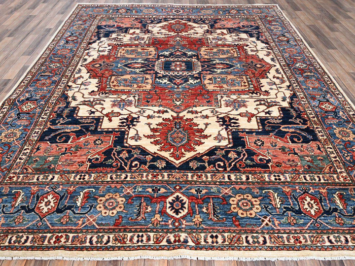 8'1" x 10'1" New Hand Knotted Ivory Wool Rectangle Oriental Rug - MOA1021039