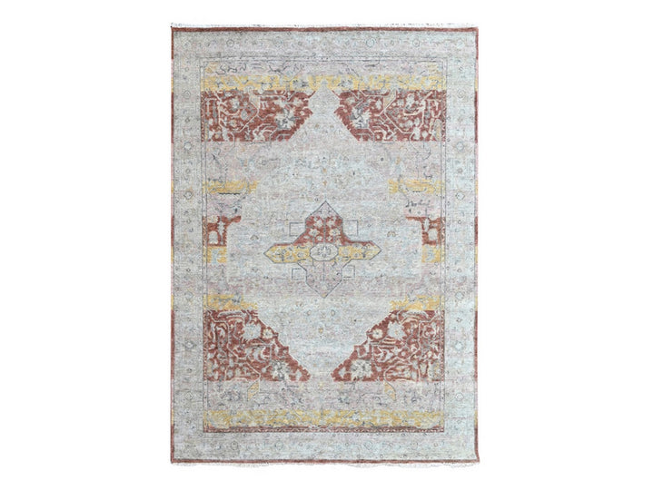 6'0" x 9'1" New Hand Knotted Ivory Wool Rectangle Oriental Rug - MOA10210402