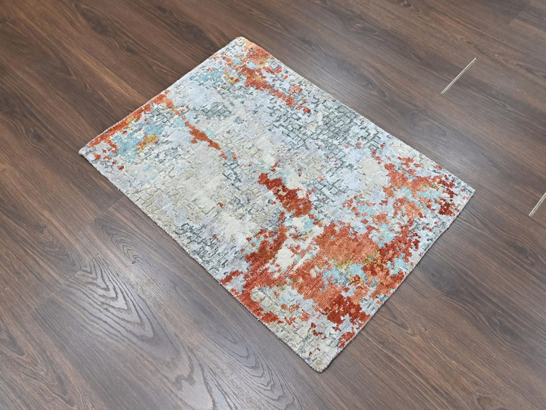 2'0" x 2'9" New Hand Knotted Orange Wool & Silk Rectangle Oriental Rug - MOA10210403