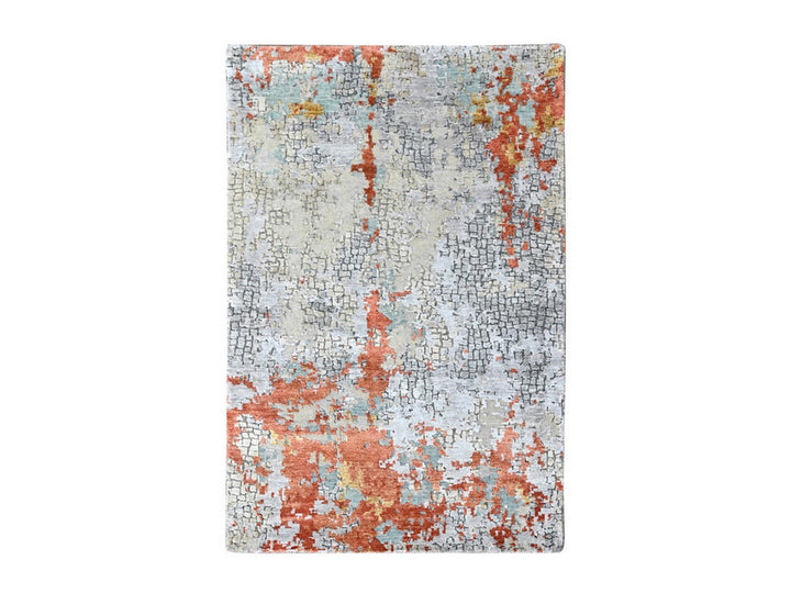 3'1" x 4'10" New Hand Knotted Orange Wool & Silk Rectangle Oriental Rug - MOA10210404