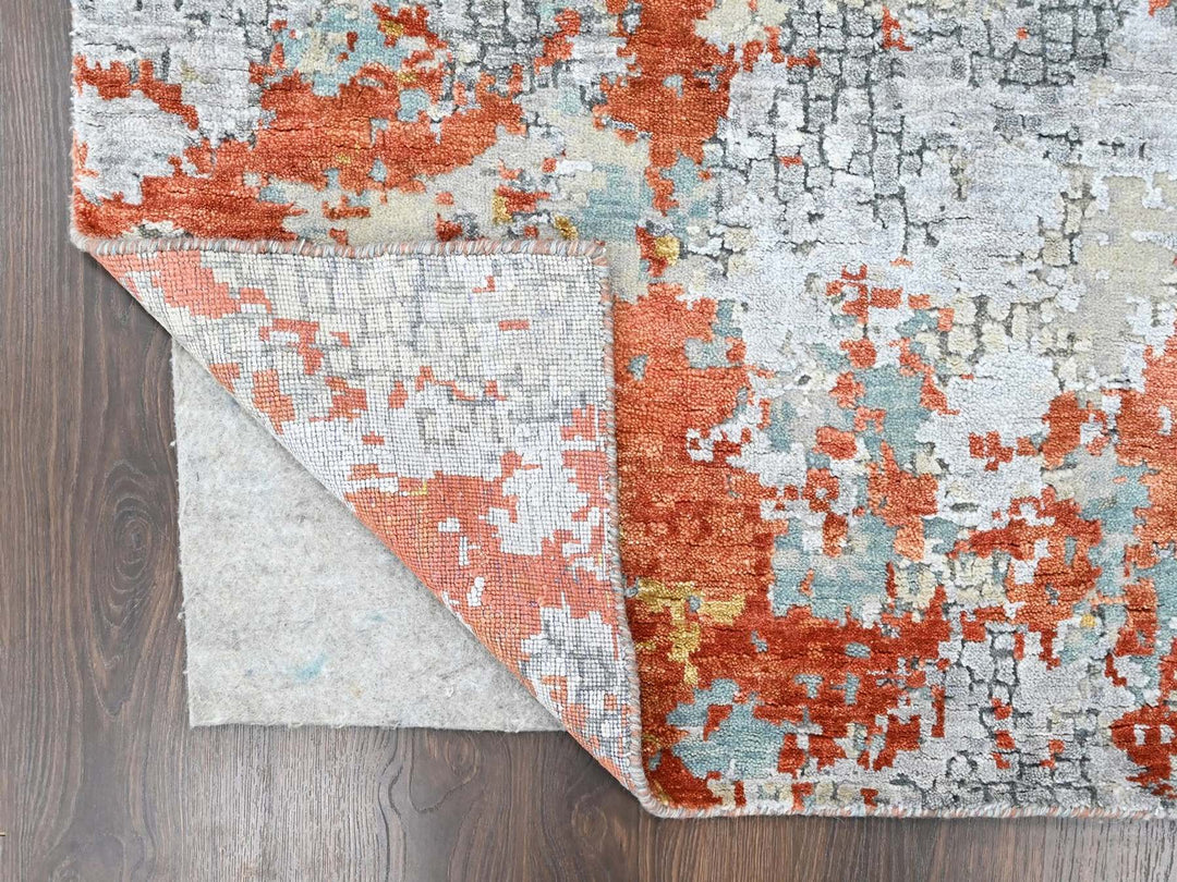 3'1" x 4'10" New Hand Knotted Orange Wool & Silk Rectangle Oriental Rug - MOA10210404