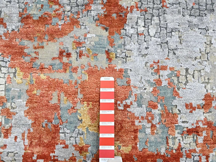 3'1" x 4'10" New Hand Knotted Orange Wool & Silk Rectangle Oriental Rug - MOA10210404