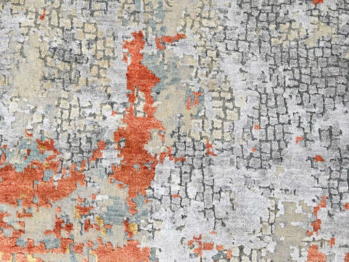 3'1" x 4'10" New Hand Knotted Orange Wool & Silk Rectangle Oriental Rug - MOA10210404