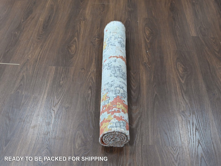 3'1" x 4'10" New Hand Knotted Orange Wool & Silk Rectangle Oriental Rug - MOA10210404