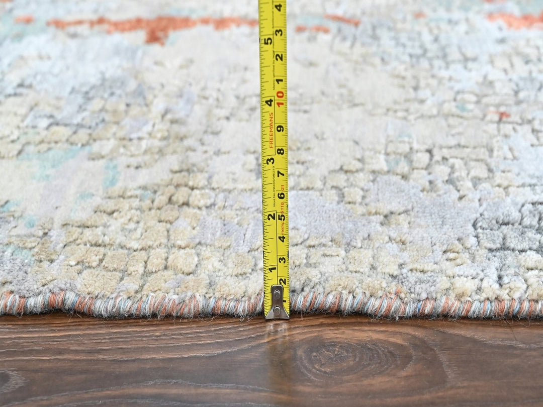 3'1" x 4'10" New Hand Knotted Orange Wool & Silk Rectangle Oriental Rug - MOA10210404