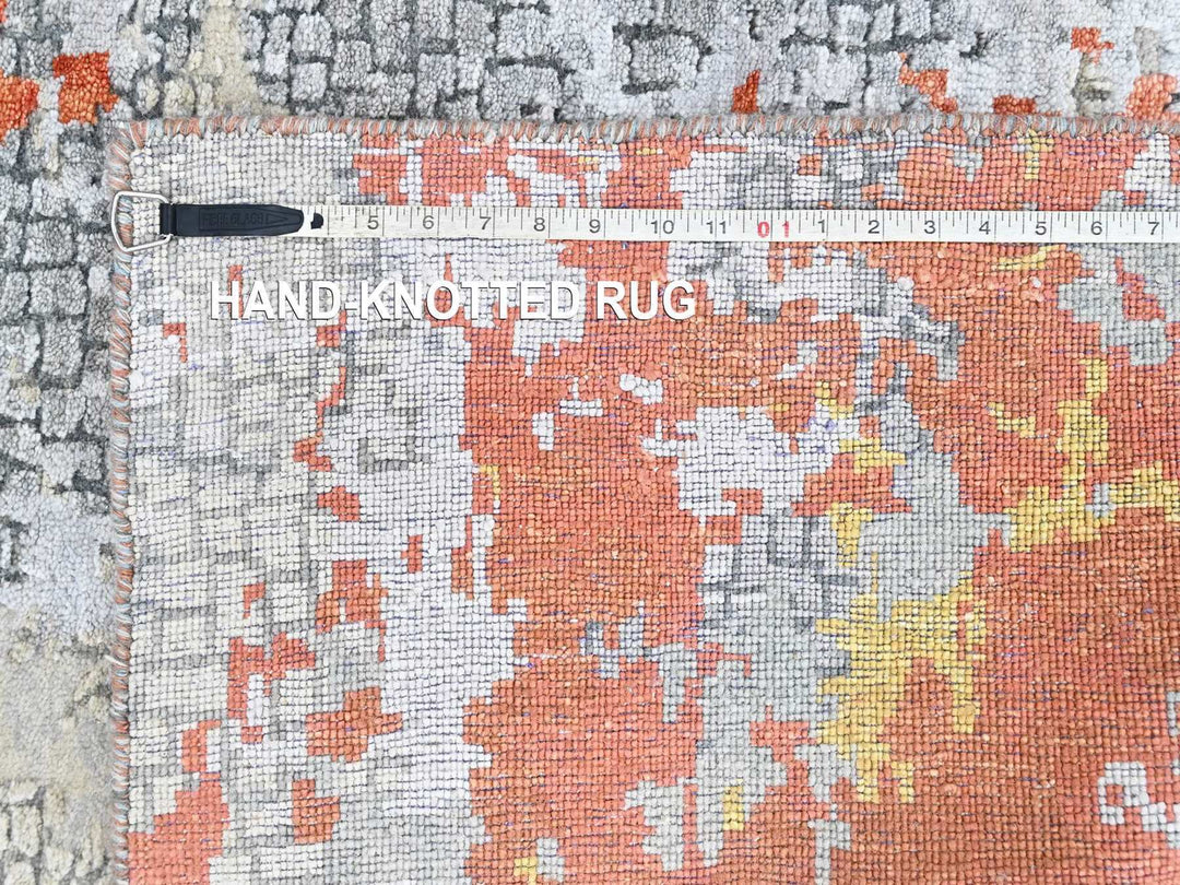 3'1" x 4'10" New Hand Knotted Orange Wool & Silk Rectangle Oriental Rug - MOA10210404