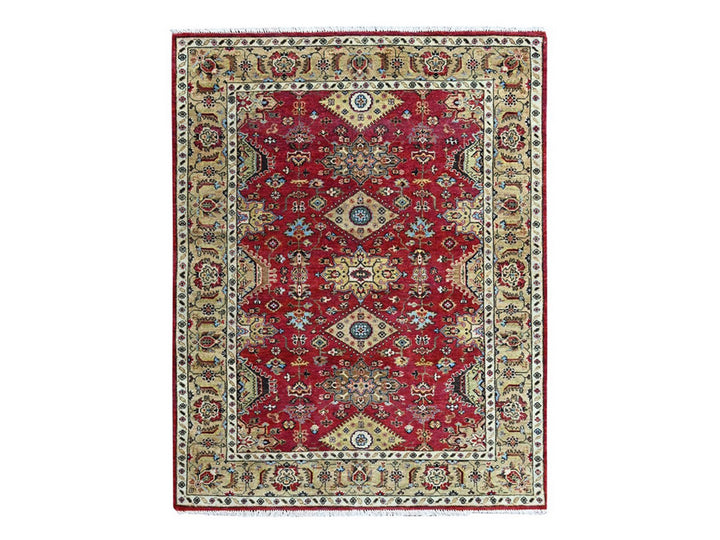 5'1" x 6'10" New Hand Knotted Red Wool Rectangle Oriental Rug - MOA10210405