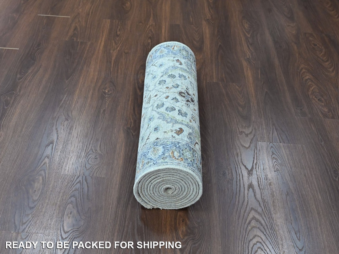 2'7" x 13'9" New Hand Knotted Grey Wool Runner Oriental Rug - MOA10210406