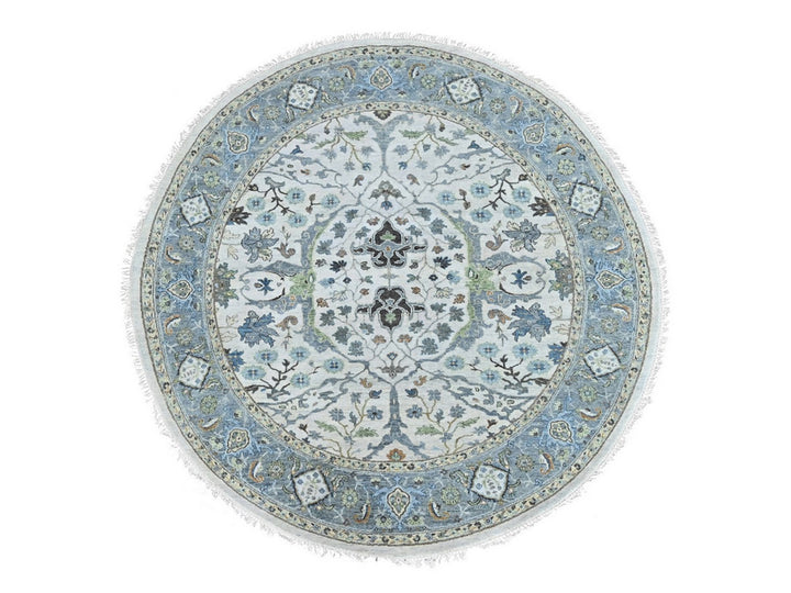 7'10" x 7'10" New Hand Knotted Grey Wool Round Oriental Rug - MOA10210408