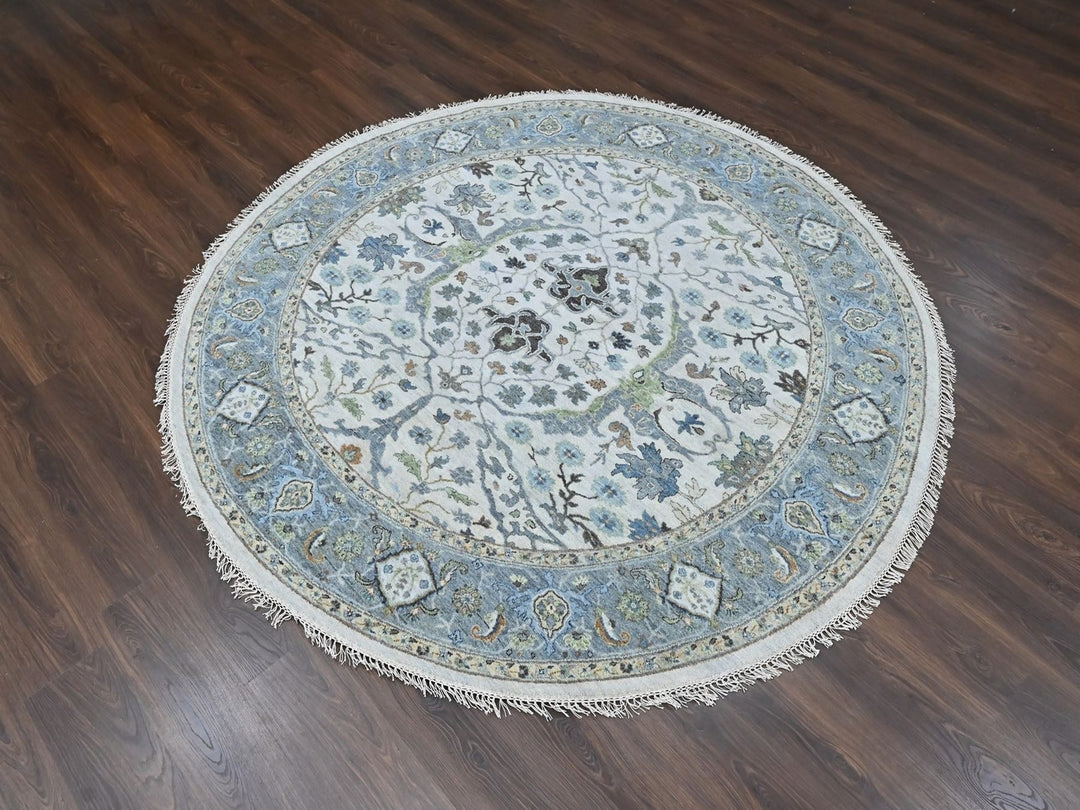 7'10" x 7'10" New Hand Knotted Grey Wool Round Oriental Rug - MOA10210408